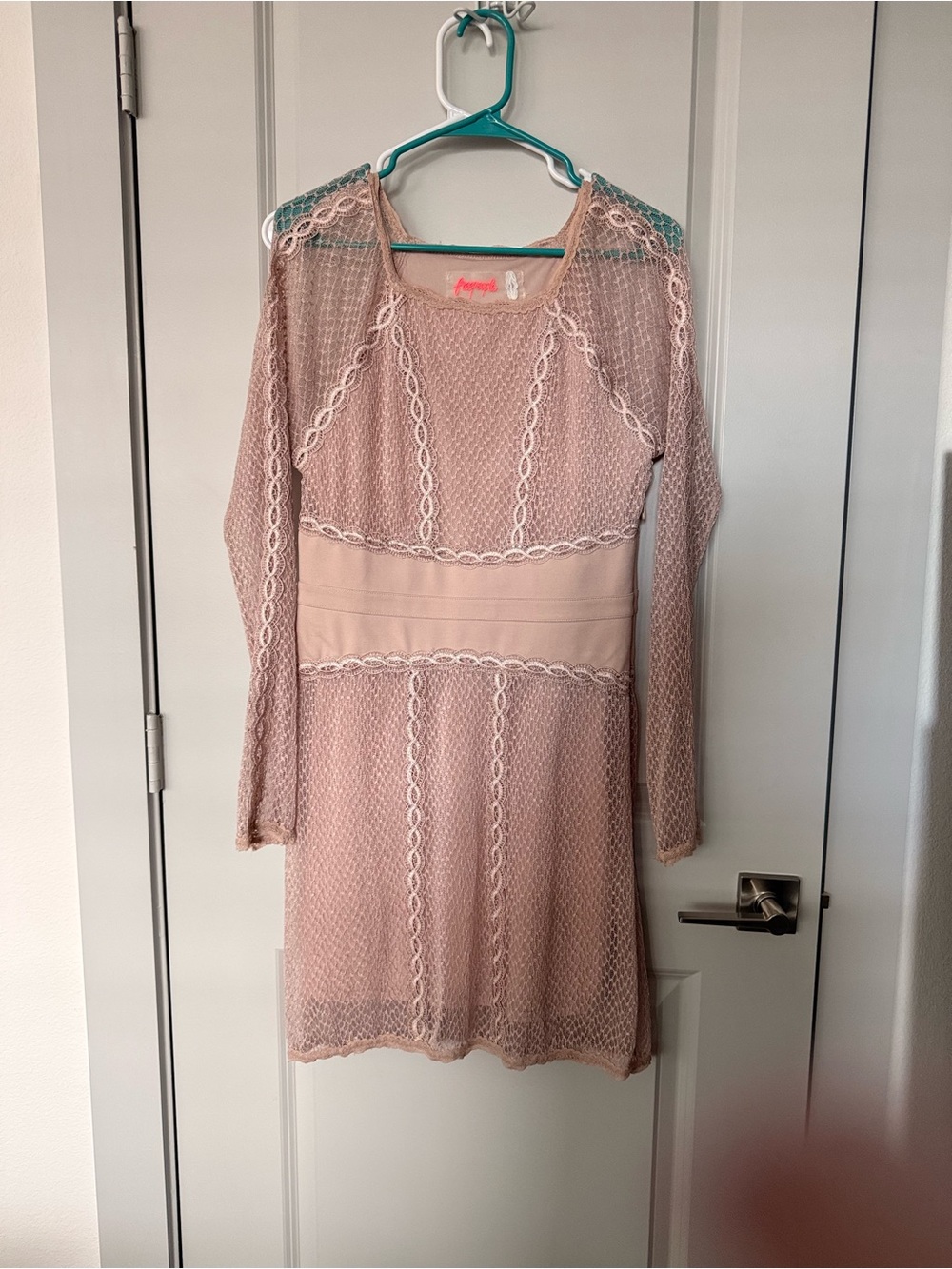 Free People Dusty Blush Long Sleeve Lace Overlay Dress